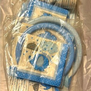 Elephant under umbrella Boy Baby Shower set